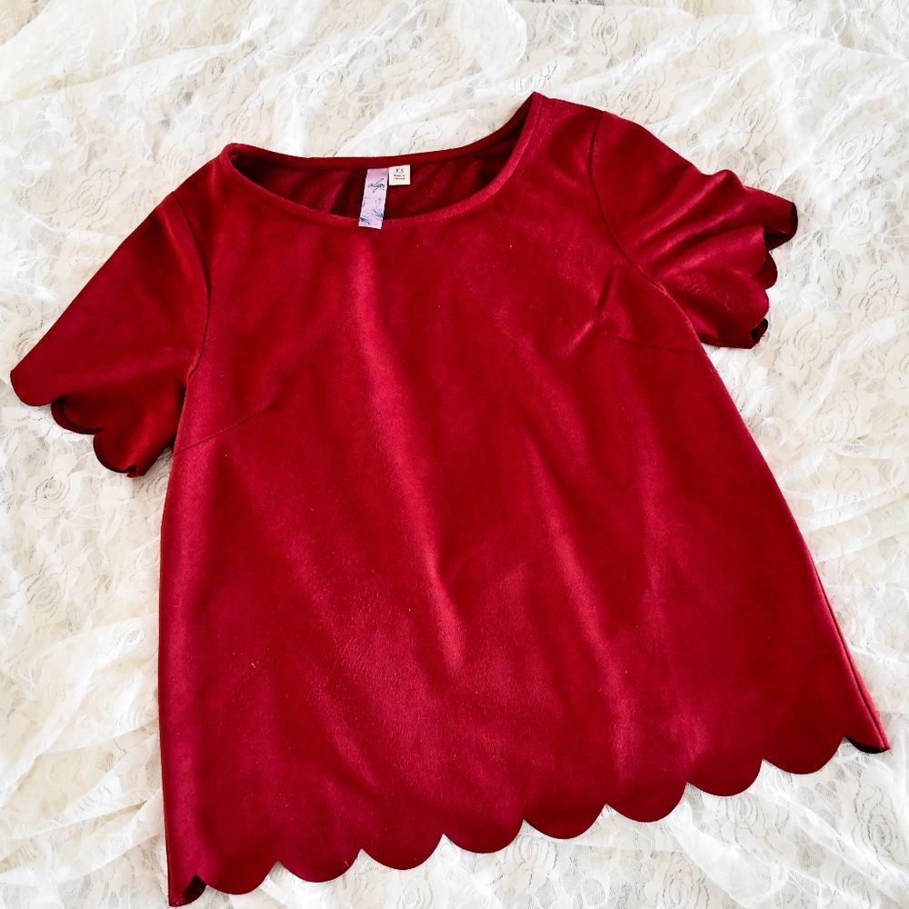 Red Suede Scalloped Francesca's Blouse